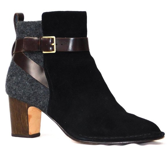Clarks Cushion Plus "Spiced River" 2 Tone Suede/Felt Buckle Heel Ankle Boots - Picture 4 of 15